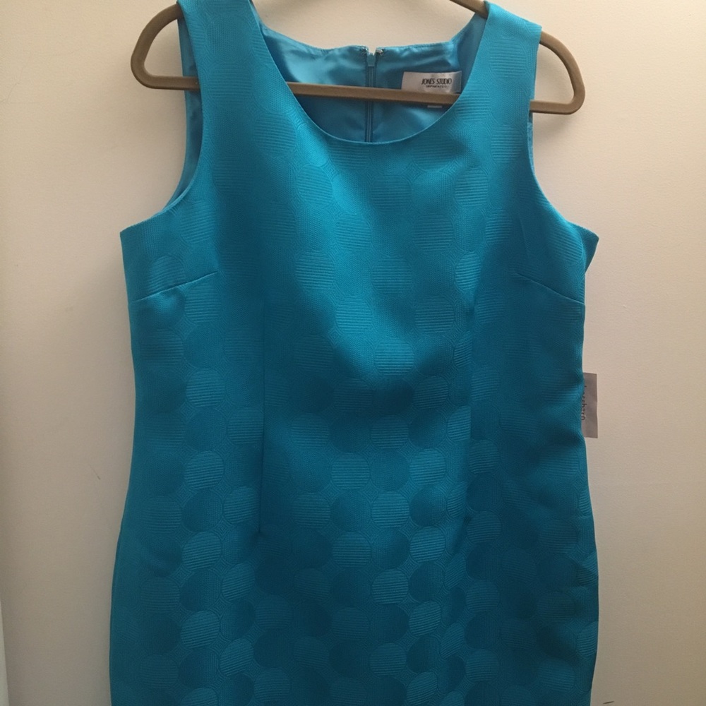 🍀 SOLD. Jones Studio Turquoise Sheath Dress, Size 14